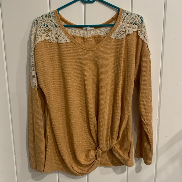Maurice’s Mustard Yellow Sweater W/ Crochet Lace - Picture 1 of 6